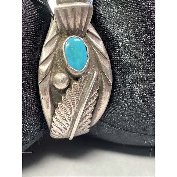 Vintage Native American Navajo Sterling Cuff Bracelet Oval Blue Turquoise Watch - Picture 14 of 14